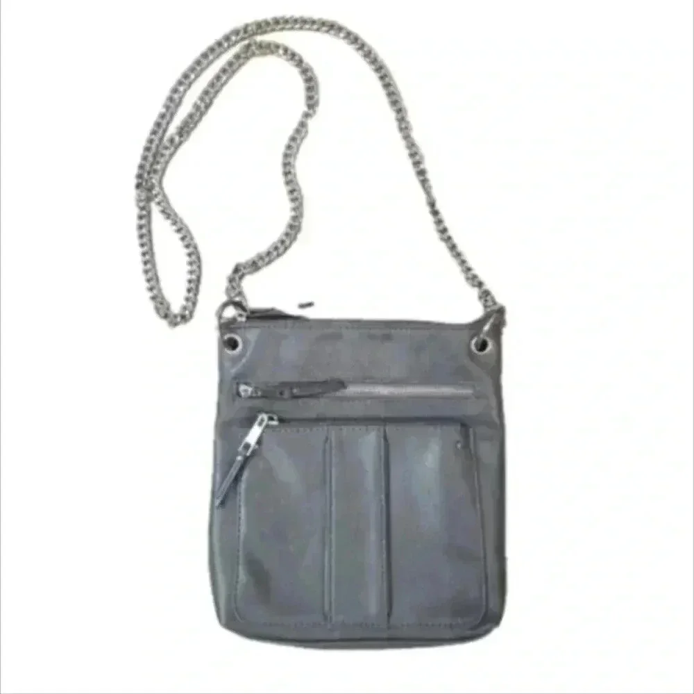 Grey Faux Leather Crossbody with Chain Strap NWOT
